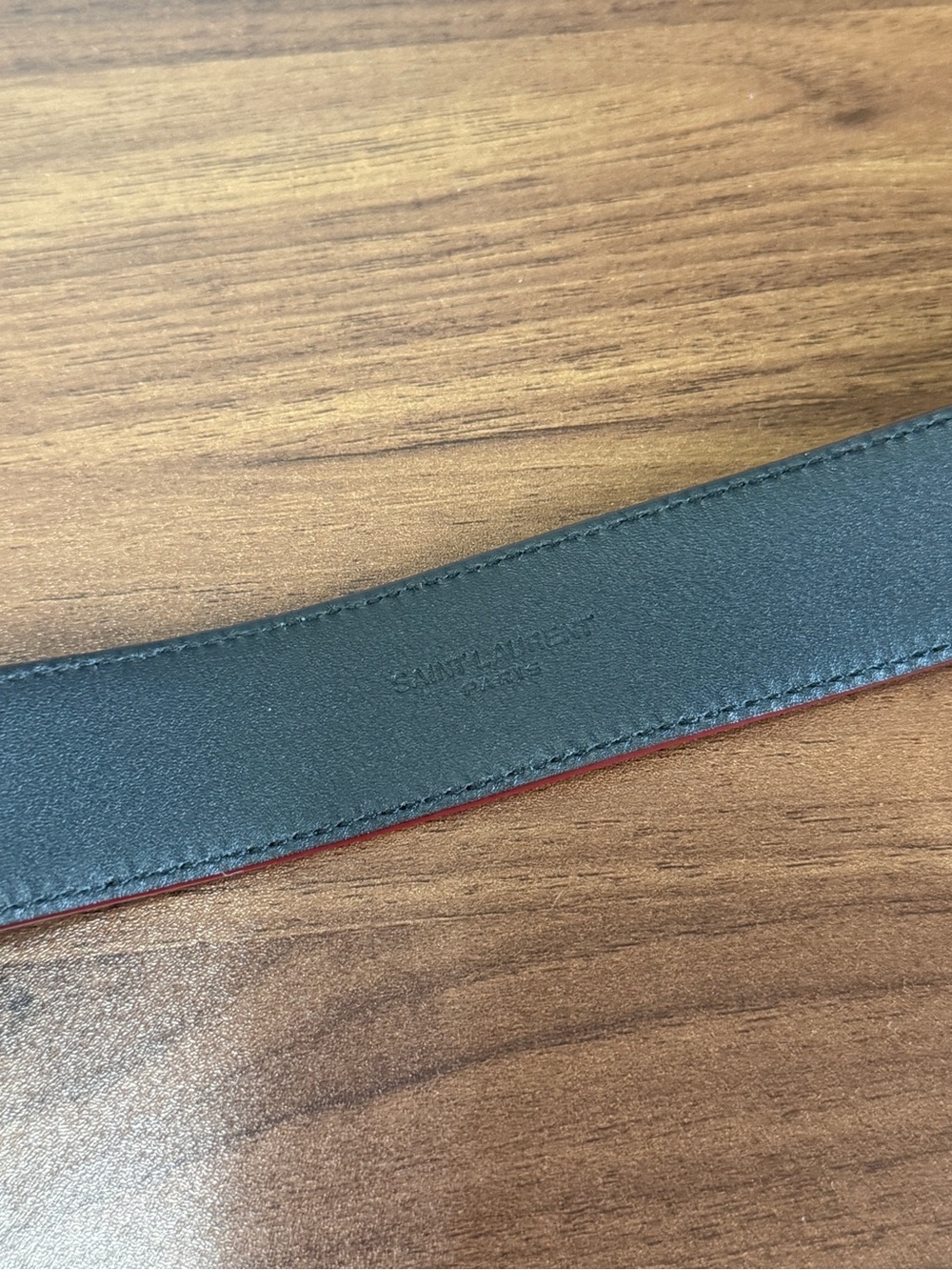 Yves Saint Laurent Burgundy Leather Belt with Gold YSL Buckle - Picture 7 of 13